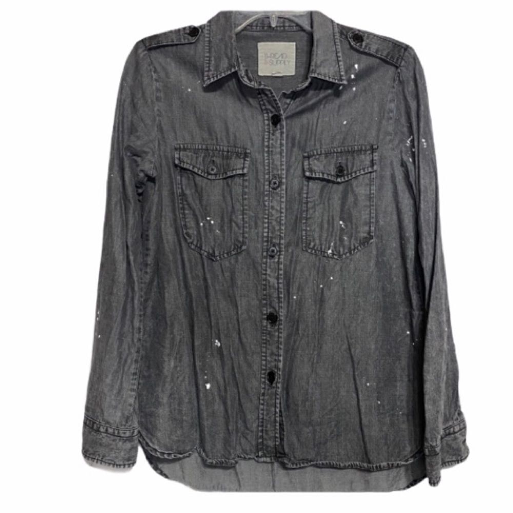Thread & Supply‎ Black Distress Paint Splatter Top